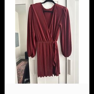 Zara Long Sleeve Burgundy Wrap Dress